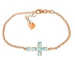 Galaxy Gold GG 14K Solid Rose Gold Natural Aquamarine Cross Bracelet for... - $1,083.45