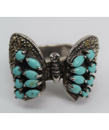 Sterling Silver Turquoise &amp; Marcasite Articulated Wings Butterfly Ring S... - $278.93 CAD