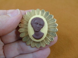 CA1-74 Rare African American LADY ivory + milk chocolate resin CAMEO Pin Pendant - £25.40 GBP