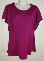 H by Halston Cap Flutter Sleeve Raspberry Purple Tunic Top Blouse Size XS - $14.24