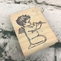 Vintage Rubber Stamp Cherub Playing Flute 3X2.5” Wood Mounted Stamp Affair - $9.89