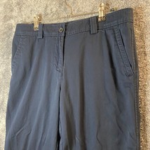 LL Bean Pants Womens 10 33x22 Navy Blue Cropped Chino Wide Leg MidRise Formal - £6.47 GBP