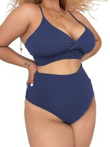 Womens Plus Size Blue Tie Back High Waist Solid Color Bikini Swimwear Se... - £26.24 GBP