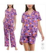 Jaclyn Womens Pajamas Purple Multicolor 3-Piece Top Shorts Pants Halloween - €34,35 EUR