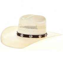 Navajo Sterling Silver Concho Blue Turquoise Leather Hat Band Hatband - £147.01 GBP