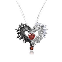 Angel Wing Necklace Devil Wing With Heart Garnet Inlaid Engagement Pendent - £149.47 GBP