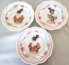 Bavaria Zeh Scherzer Antique Pink Floral 3 Small Plates Lady Portrait Edwardian - £33.51 GBP