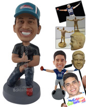 Personalized Bobblehead Man Kneeling On One Knee Giving Cool Sign Wearing A Cap  - £71.60 GBP