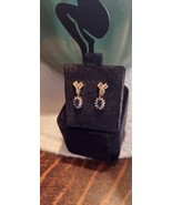 10K Yellow Gold Blue Sapphire .35ct 34 Diamond Halo Post Bow Earrings J4... - $373.51 CAD
