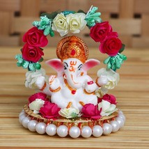 Lord Ganesha Idol WITH Colorful Flowers ganesh STATUE - £21.47 GBP