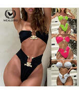 Sexy High Waist Bra Split Bikini Metal Accessories Hollow out set - £33.14 GBP