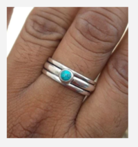 Delicate Silver With Round Turquoise Dainty Ring Size 6 7 8 9 - £47.54 GBP