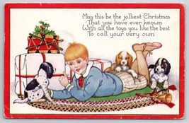 Jolly Christmas Child With Puppies Ans Presents Whitney Made Postcard C39 - £6.28 GBP