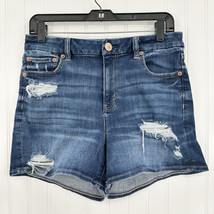 American Eagle Shorts Womens 10 Curvy Midi Blue Jean Denim Next Level Distressed - £19.26 GBP