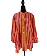 Gudrun Sjoden XL Colorful Stripe Button up tunic Top Shirt flowy lagenlook - $39.59