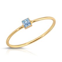 14K Solid Gold Ring With Natural Princess Cut Bezel Set Aquamarine - £187.84 GBP