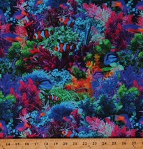 Cotton Fish Animals Clownfish Ocean Coral Reef Blue Fabric Print by Yard D413.05 - £10.96 GBP