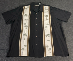 Batik Bay Black Hawaiian Shirt Tropical Palm Trees Stripe Rayon Men’s Si... - £11.82 GBP