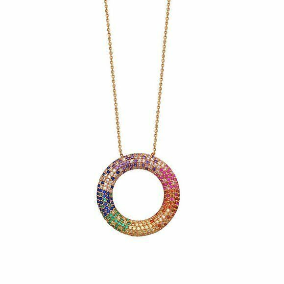 Primary image for 925 Sterling Silver Rose Gold Rainbow Color CZ Donut Adjustable Necklace 16"-18"