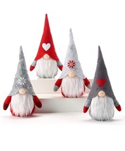 Santa Gnome Figurines Set 4  LED Bulbous Nose Polyester Bean Bag Base 9" High