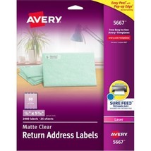 Avery 1/2&quot; x 1-3/4&quot; LASER Clear Return Address Labels 400 Labels 5 Sheets 5667 - £5.47 GBP