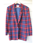 Vintage PENDLETON 100% Virgin Wool Blazer Jacket Red Blue Plaid Womens Size 16 - $52.99