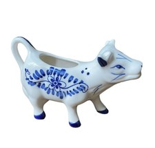 Vintage Delft Blue Handpainted Cow Creamer with Windmills &amp; Flowers - £15.52 GBP