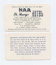 St Marys Motel Business Card The South&#39;s Largest US 1 23 &amp; 301 Folkston Georgia  - £11.02 GBP