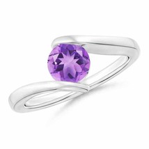 ANGARA Bar-Set Solitaire Round Amethyst Bypass Ring for Women in 14K Solid Gold - £353.71 GBP