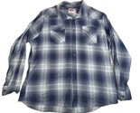 Wrangler Men&#39;s Western Flannel Shirt Size 2XL Plaid Blue Long Sleeve Cotton - £17.92 GBP