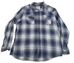 Wrangler Men&#39;s Western Flannel Shirt Size 2XL Plaid Blue Long Sleeve Cotton - £17.90 GBP