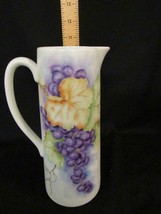 Porcelain Pitcher 10.5&quot; Tall, Beautifully Decorated with Grapes, Signed ... - $23.74