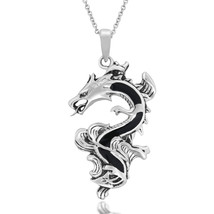Legendary Chinese Dragon Black Onyx Inlaid Sterling Silver Necklace - £24.91 GBP