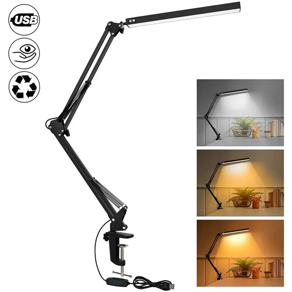 LED Desk Lamp with Clamp 10W Swing Arm Desk Lamp Eye-Caring Dimmable Des... - $21.83+