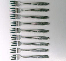 9 EKCO Eterna Cocktail Forks 3 Prong Country Garden Stainless Steel Japan - $22.99