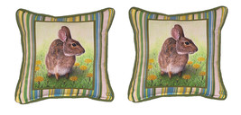 Pair of Betsy Drake Rabbit Small Outdoor Pillows 12 Inch X 12 Inch - £54.43 GBP