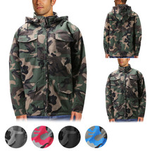Men&#39;s Heavyweight Army Hunting Camo Removable Hood Quilted Insulated Jacket - £46.15 GBP