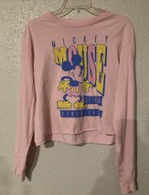 Disney Pink Medium Mickey Mouse”Get Tough”Since 1928 Long Sleeve Cropped... - $10.49