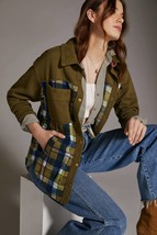 New Anthropologie Pilcro Plaid Contrast Shirt Jacket $140 X-SMALL Green ... - £77.87 GBP