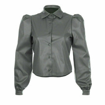 Gray Women&#39;s Leather Shirt Genuine Soft Lambskin Handmade Stylish Casual... - $107.71