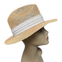 Vtg Chi chi Collection Panama Straw hat Linen band Made in U.S.A. Size Small S - £43.06 GBP