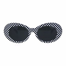 Vintage Mode Damen Sonnenbrille Oval Schwarz Weiß Checker Aufdruck Rahmen - £8.74 GBP