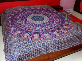 King Size Cotton Flat Bed Sheet Mandala Tapestry Bohemian Bedspread Wall Hanging - £23.34 GBP