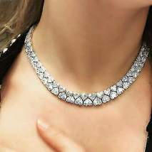 35Ct Heart Cut VVS1/D Diamond Tennis Necklace Solid 14K White Gold Finish Ladies - £277.34 GBP