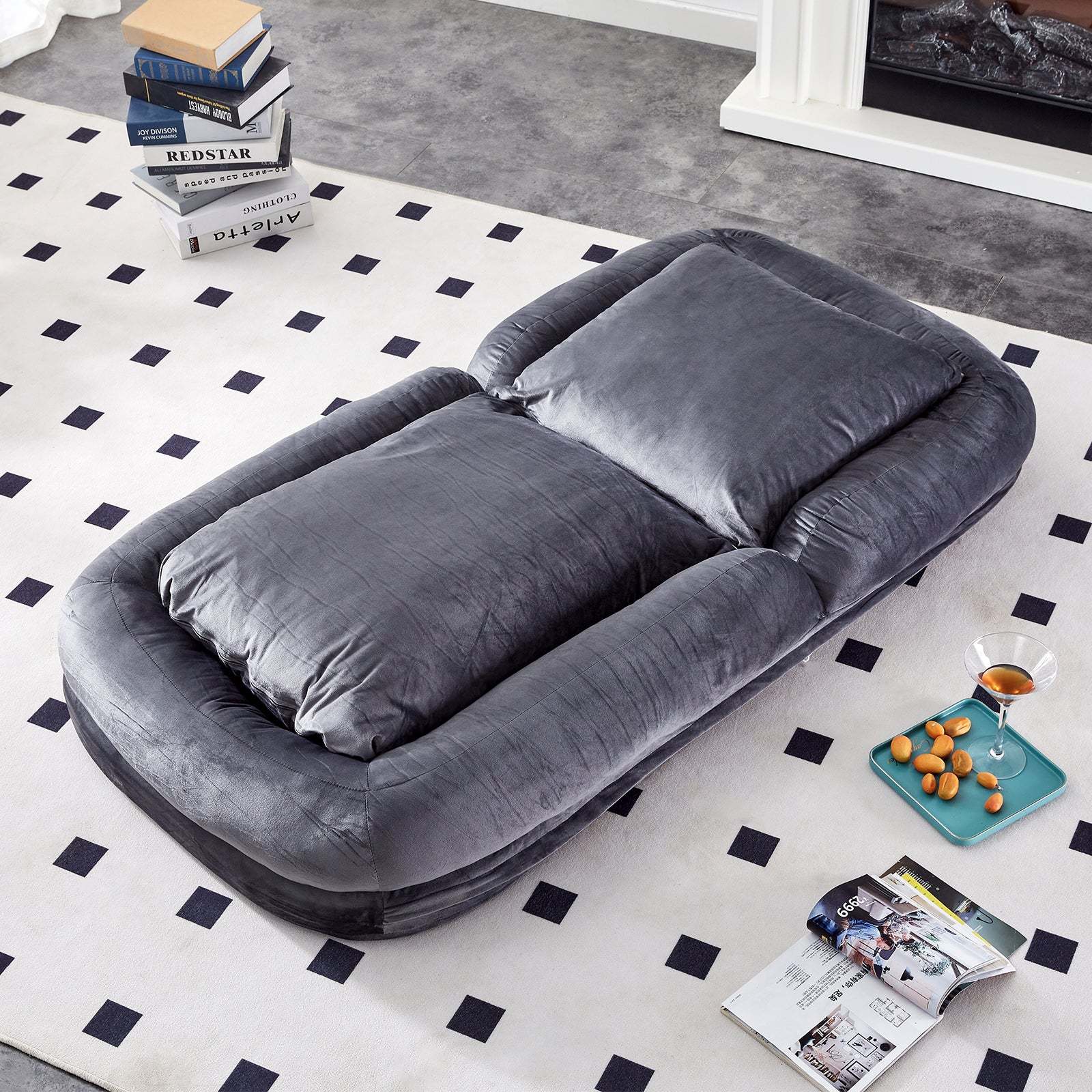 Gray Flannelette Folding Sofa Chair: Gaming, Relaxation, Adjustable Item image 8