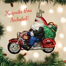 Biker Santa Old World Christmas Blown Glass Collectible Holiday Ornament - £21.92 GBP