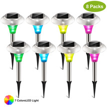 8Pcs Outdoor Solar Garden Lights Color Changing Stainless Steel Led Pathway Lamp - £46.49 GBP
