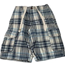 Aeropostale Mens Cargo Shorts Size 29 Blue Gray Plaid Casual Cotton Pockets - $14.85