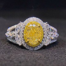 2.90Ct Oval Cut Yellow Citrine Double Halo Engagement Ring 14K White Gold Finis - £126.66 GBP