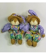 2 Bunny Rabbit Shelf Sitters Spring Easter Floral Purple Polka Dot Cute ... - £10.41 GBP